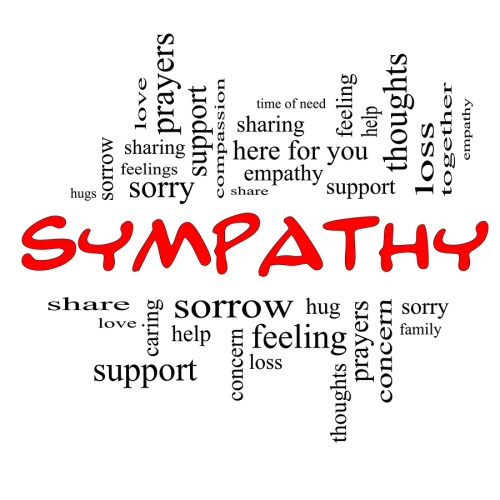 Sympathy Word Cloud Concept in Red Caps with great terms such as sorrow, feelings, loss, support, prayers, thoughts and more.