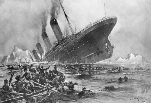 1932 --- Sinking of the Titanic by Willy Stoewer --- Image by © Bettmann/CORBIS